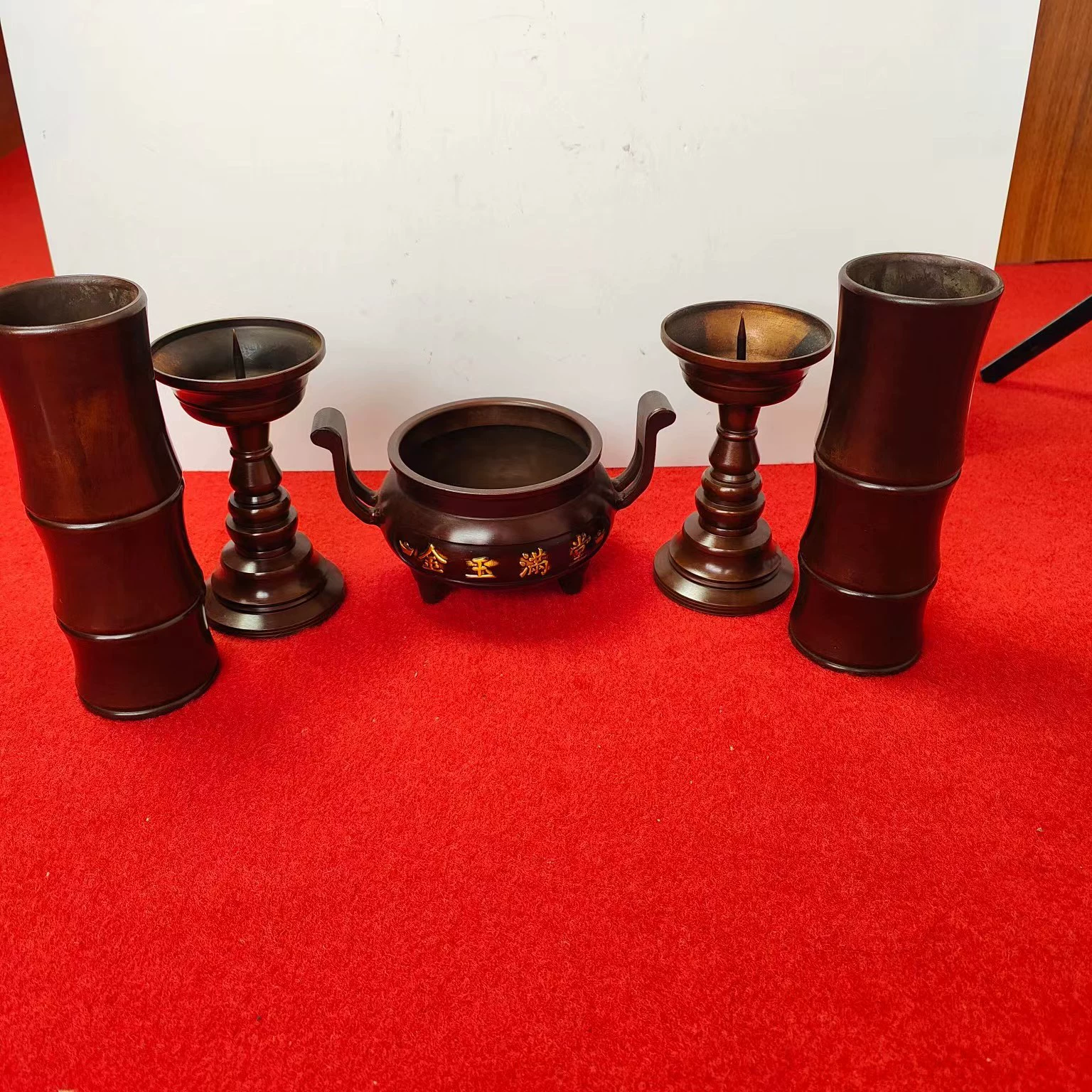 Чистая медь латунь бамбуковая благовония vase свечная лампа держатель сандал пять набор настольное украшение дома и офис