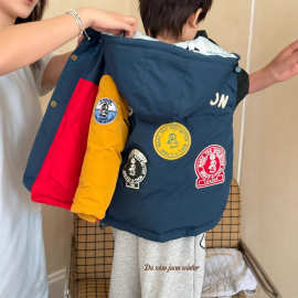 大小卷儿童羽绒服25冬新款韩版拼色潮牌贴布加厚男童中长款羽绒服