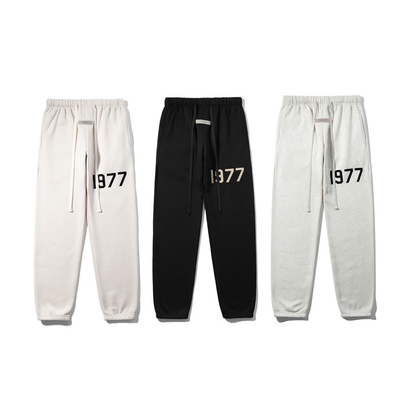 ESSENTIALS American Style High Street 1977 Flocking Printed Fleece-lined Pants Men's Loose Casual All-match Pants