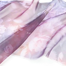 韩国进口 轻薄柔软半透紫色系扎染花朵欧根纱面料衬衫裙子布料