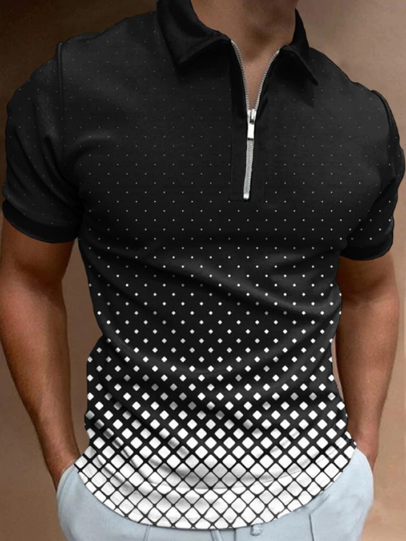 Camiseta Polo Casual de Manga Corta con Cuello Polo, Estilo Europeo y Americano, a Rayas Caqui, en Existencia, Popular en Europa y América