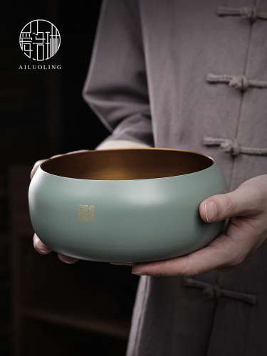 444Z Wholesale Tea Ceremony Spare Parts Brass Tea Washer Jianshui Household Retro Tea Cup Wash Basin Chinese Tea Bowl Copper