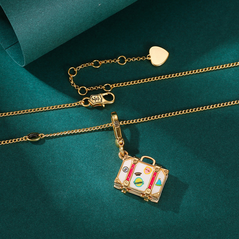 Niche design sense juicy enamel colored glaze openable printed letter handbag pendant necklace fashion accessories Niche design sense juicy enamel colored glaze openable printed letter handbag pendant necklace fashion accessories