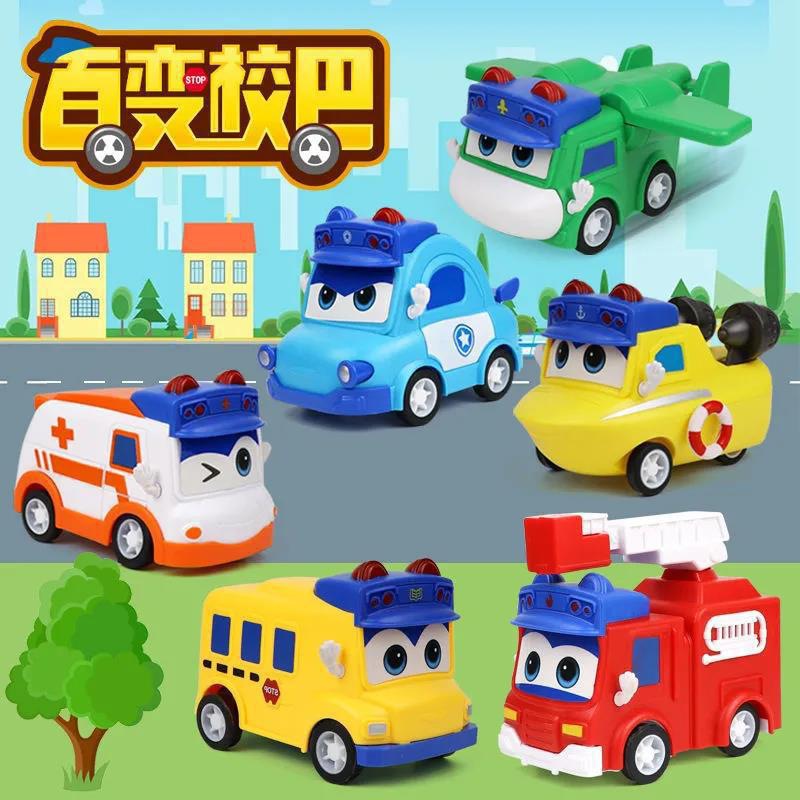 Authentic Goethe Variety School Bus Q Version Cartoon Fun Pull Back Car Cake Baking Ornament Gashapon Machine Toy
