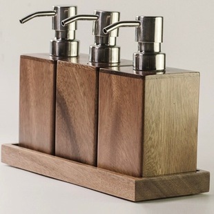 Walnut Dispensing Bottle, High-End Hotel, Household Shampoo, Conditioner, Shower Gel, Push-Type Bathroom Storage