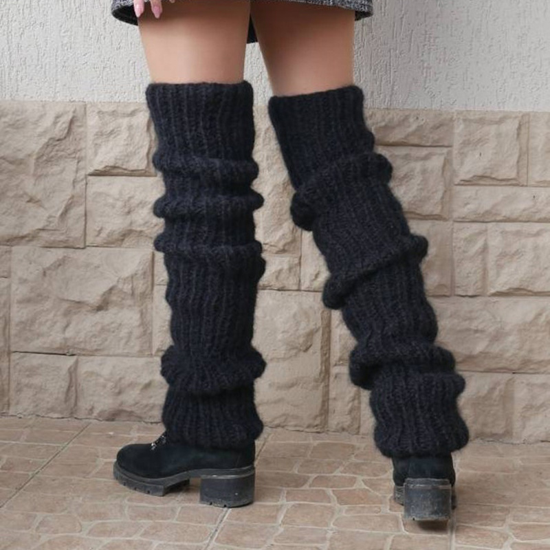 Chaussettes à poils longs en mohair pour femmes, chaussettes à poils tricotés décontractées à la mode_voghion.com
