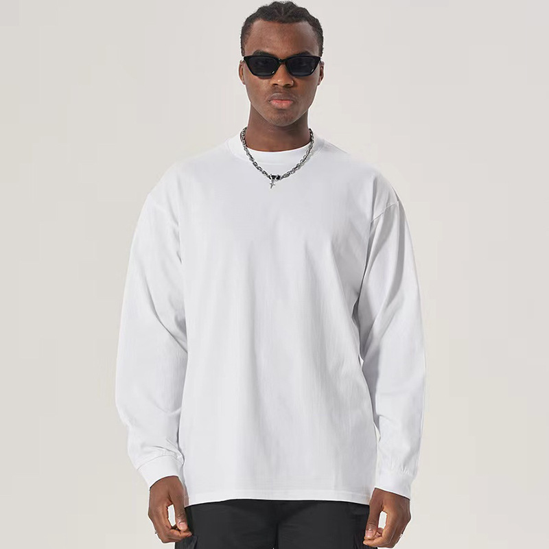 Marca de moda de cuello redondo camiseta de manga larga hombre de verano de color sólido relajado pareja casual hip-hop vientos versátiles tendencia superior