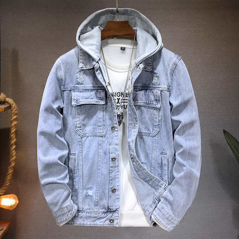 New Men's Casual Jacket for Spring 2025: American Style, Washed, Detachable Hooded Denim Jacket