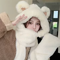 Корейская версия милого медвежьего уха шляпа теплая ухо нагрудник бежевый белый плюшевый шарф