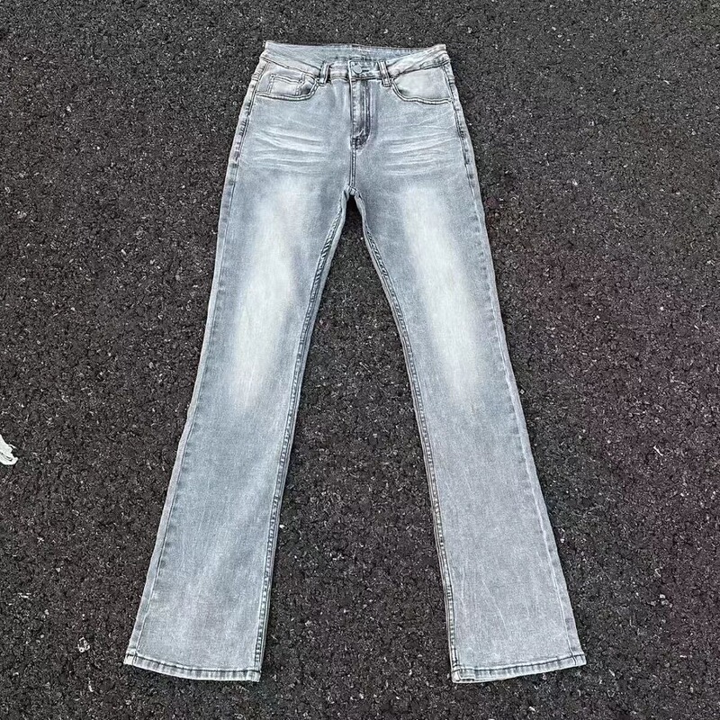 Light-Colored Flared Jeans for Men, Fashionable Loose Fit, Stretchy Slimming Bell-Bottom Pants, Trendy Washed Casual Long Pants