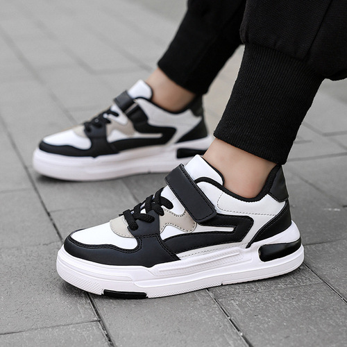 Children's Sports Shoes for Spring, Boys and Girls, Leather Panel Sneakers, Suitable for Middle Childhood, Fashionable and Casual