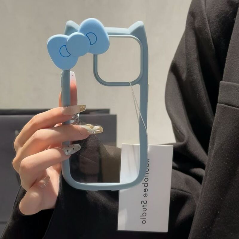 Bowknot 3D Cat Ears Transparent Phone Case for iPhone 15 Pro Max, Multi-Color, Compatible with iPhone 14, 13, 12 Pro/17