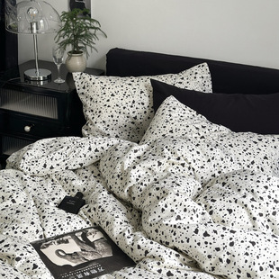 Polo Dot Black Korean Style Girls' Dormitory Three-Piece Bedding Four-Piece Set Ins Bed Sheet Quilt Cover Simple Home