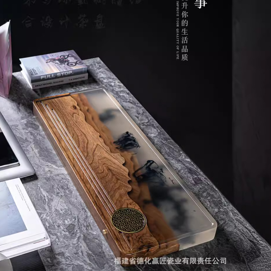 bandeja de té de resina de nuez, mesa de burbuja seca de madera sólida de alta gama, sala de estar doméstica, nueva bandeja de té china grande