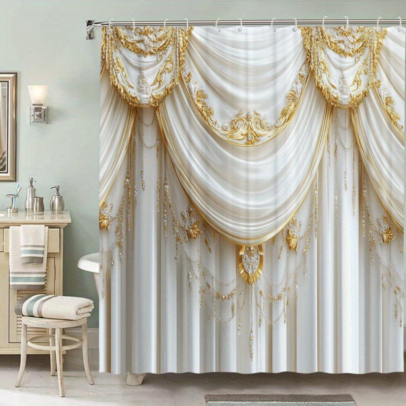 Cortina de baño con patrón de decoración hermosa 12 ganchos adecuados para el hogar de la habitación de hotel cortina lavable a máquina baño una pieza
