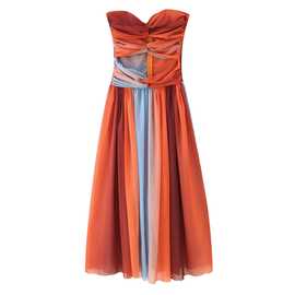 女装2025春夏新款时尚性感露背拼色裹胸度假风连衣裙花