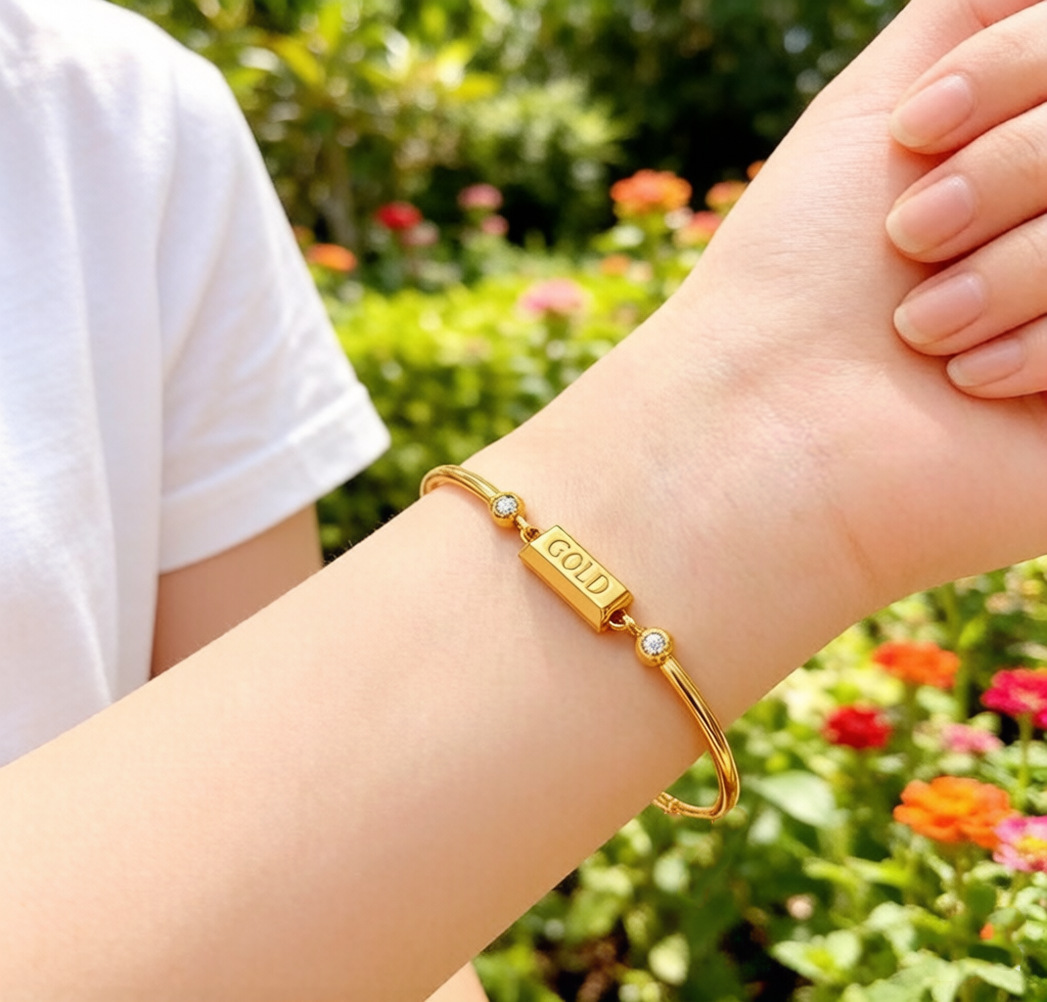 5525-골드 브릭 벤드 팔찌-골드