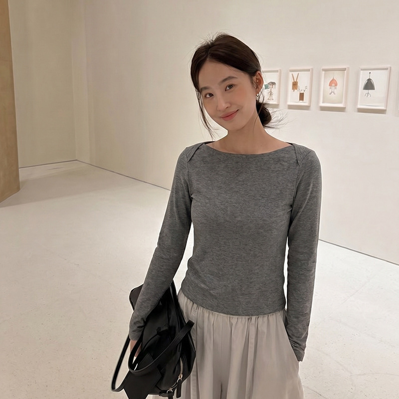 YOUYE Shisanxing 2026 Autumn Off-Shoulder Long-Sleeve T-Shirt for Women, Korean Style Tencel Lyocell Regular Shoulder Top for Women YOUYE Shisanxing 2026 Autumn Off-Shoulder Long-Sleeve T-Shirt for Women, Korean Style Tencel Lyocell Regular Shoulder Top for Women