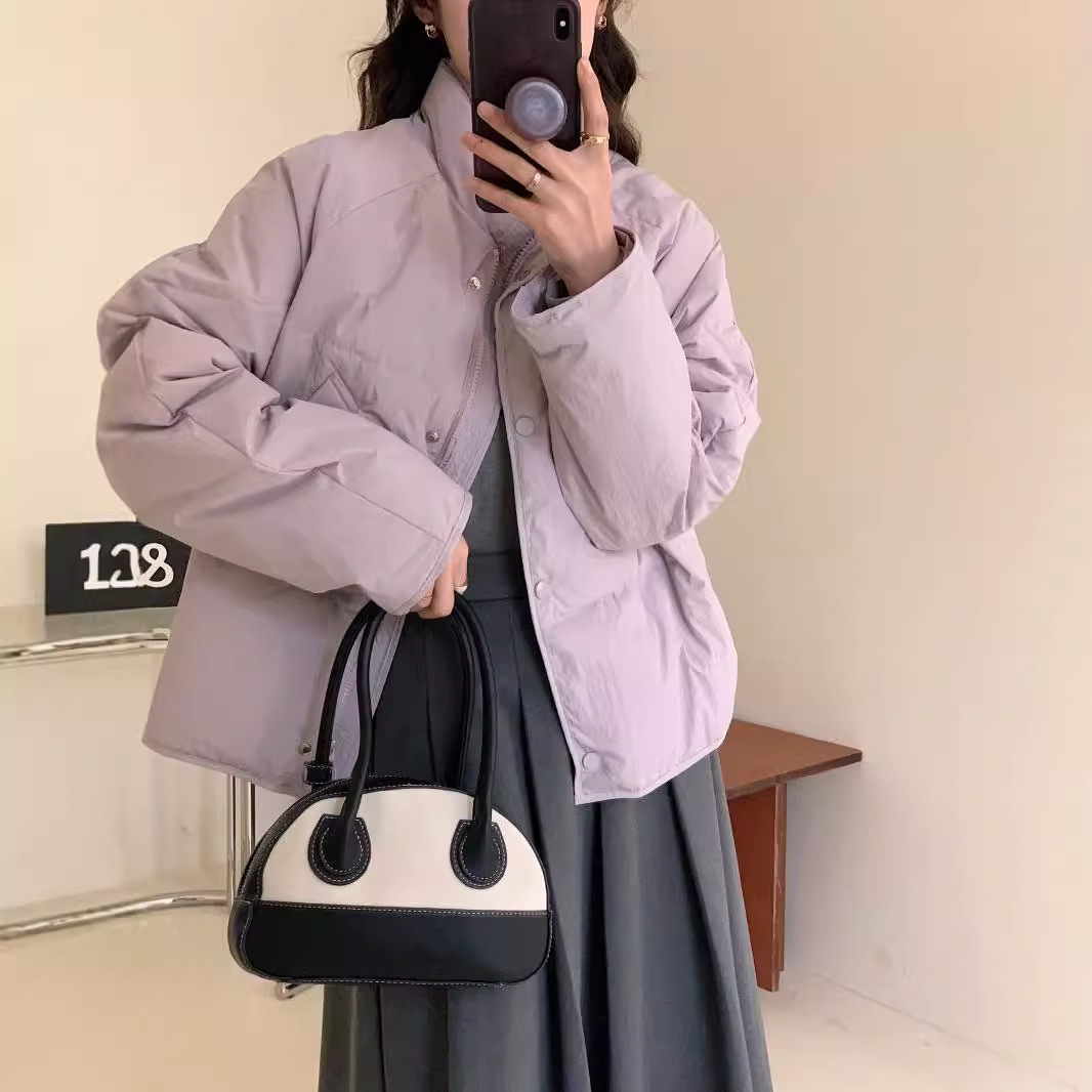 短款羽绒服女士2024秋冬装小个子加厚立领白鸭绒学生面包服外套潮