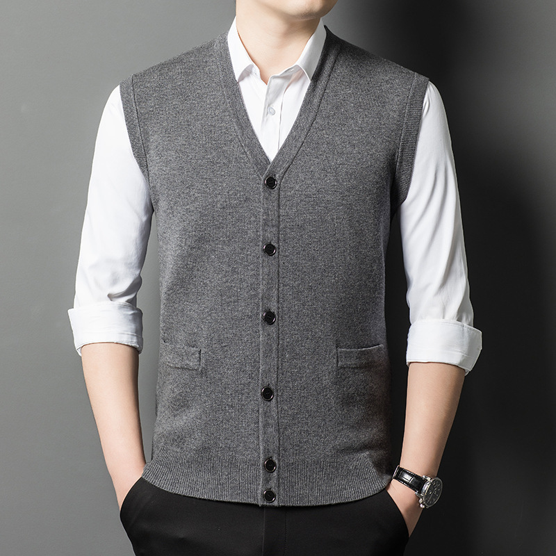 Autumn and Winter Clothing Men's Pure Wool Cardigan Men's plus size Warm Knitted Wool Vest Men's V-neck High-grade Wool Vest