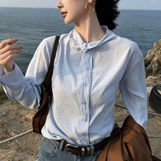 【云脊】简约莫代尔衬衫女秋立领慵懒宽松休闲长袖上衣