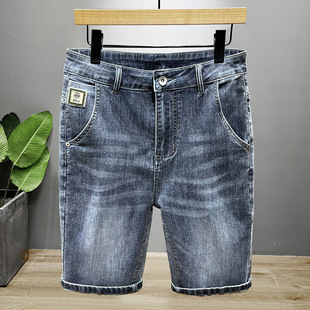 Summer Explosions Business Casual Denim Shorts Men's Elastic Slim-fit Straight Pants Trendy Brand Thin Daily Outer Wear