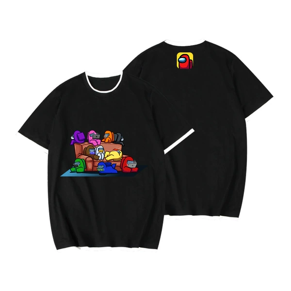 AMONG US black white-collar fake two T-shirts -08