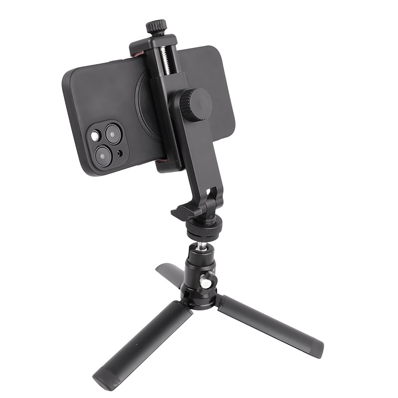 Clip para teléfono móvil de escritorio, clip para soporte de transmisión en vivo, trípode de doble agujero, clip para teléfono móvil en forma de E
