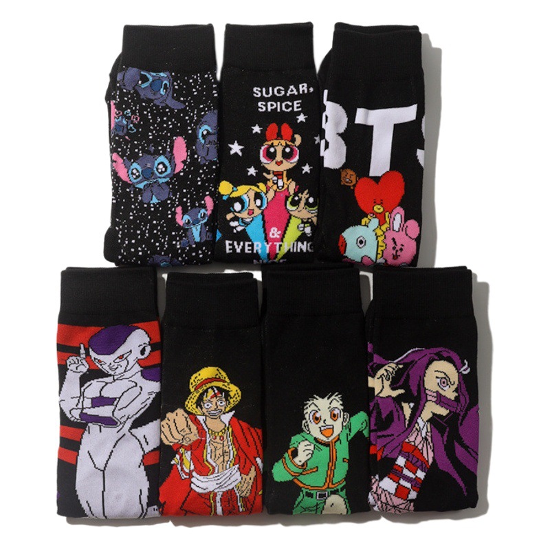 Calcetines al por mayor para hombres Calcetines de moda europeos y americanos Calcetines de algodón con dibujos animados de anime para mujeres Calcetines cómicos Calcetines Hiye de tubo medio de comercio exterior para hombres