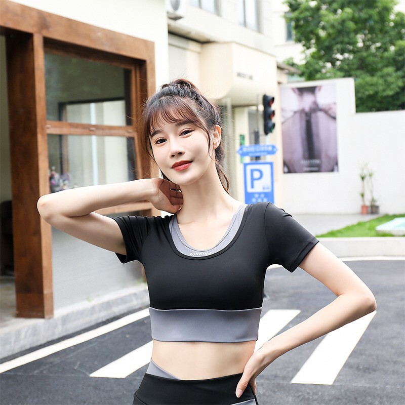 2026 New Style Color-Blocked Quick-Drying Yoga Clothes for Women, Short-Sleeved, Tight-Fitting, Slimming Fitness Running Tops 2026 New Style Color-Blocked Quick-Drying Yoga Clothes for Women, Short-Sleeved, Tight-Fitting, Slimming Fitness Running Tops