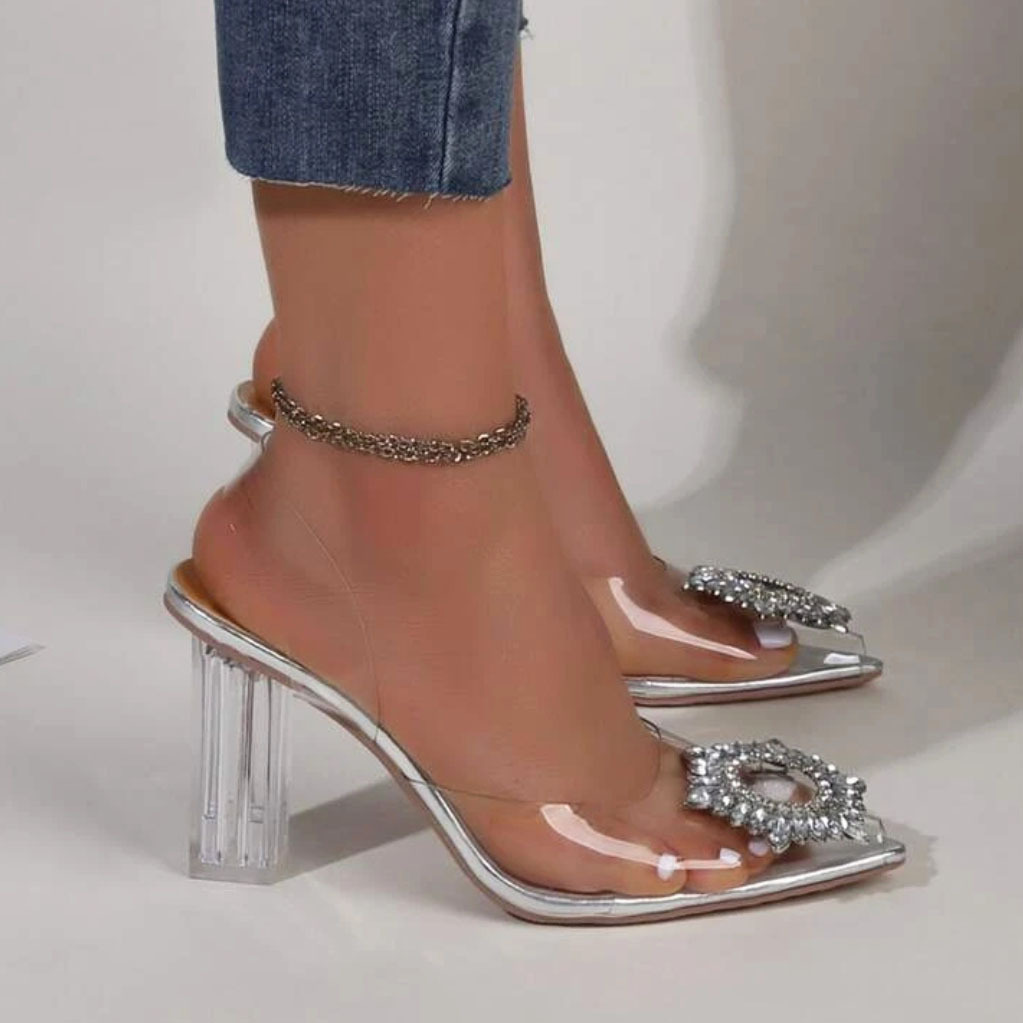 Women's Fashion Solid Color Rhinestone Point Toe High Heel Sandals display picture 3