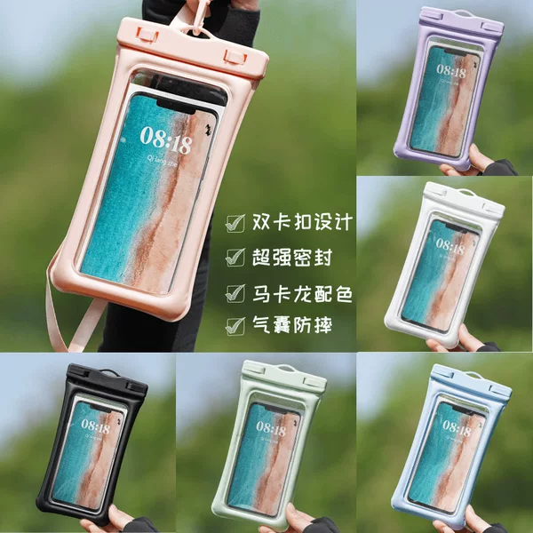 Dual airbag floating phone waterproof bag, touchscreen compatible, for water parks, rafting, diving, and swimming; wholesale waterproof phone bags