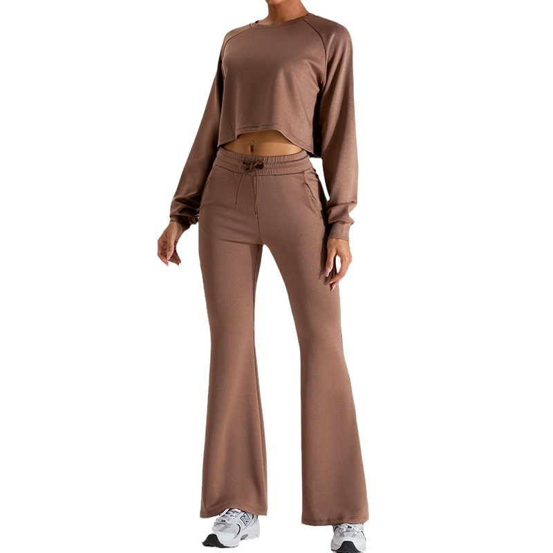 Otoño e Invierno nuevo suéter deportivo casual de manga larga pantalones traje de mujer suave capa de aire glutinoso pantalones de yoga deportes top