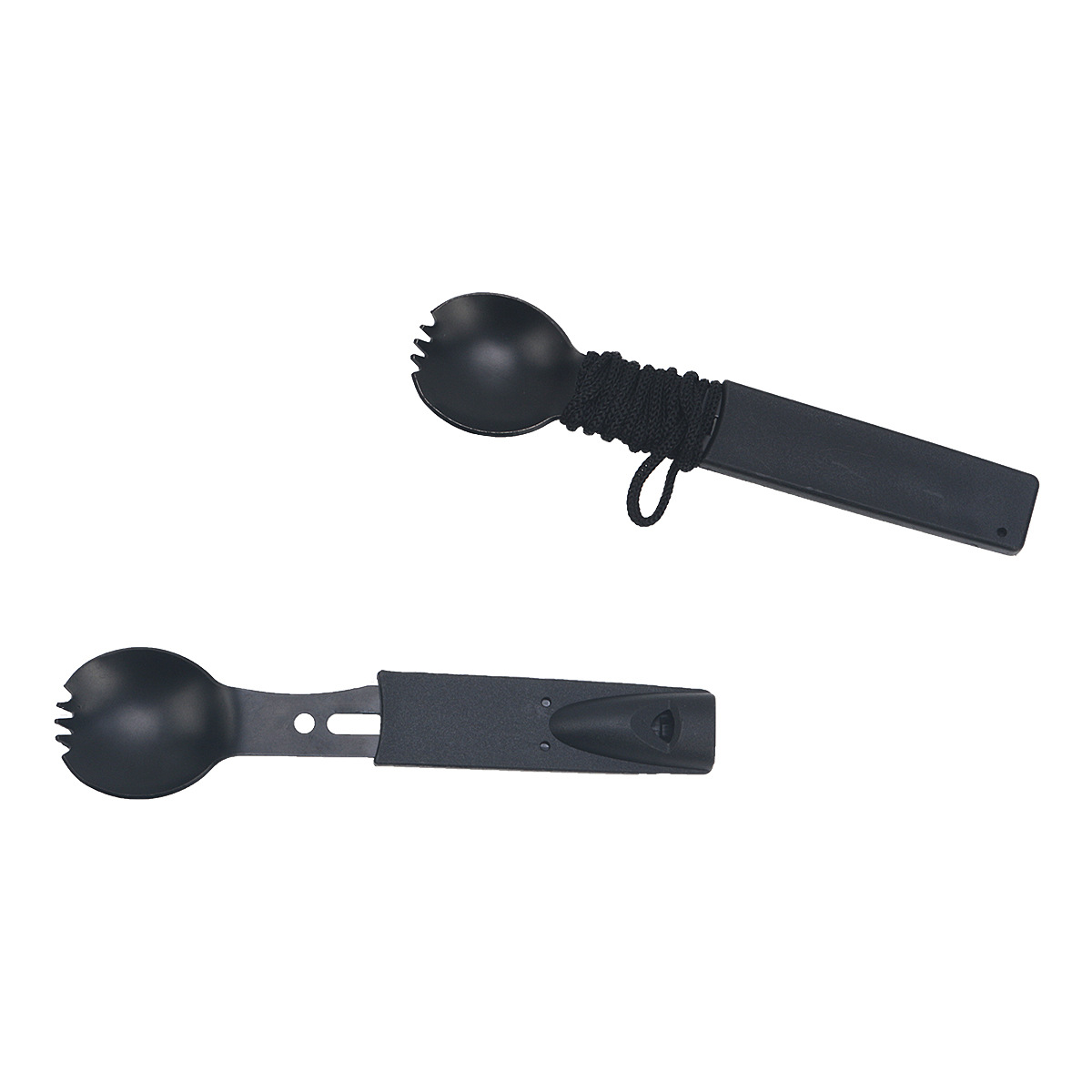 cuchillo multifuncional de acero inoxidable para exteriores de 7 en 1 con tenedor, cuchara, silbato y cuchillo recto pequeño para campamento