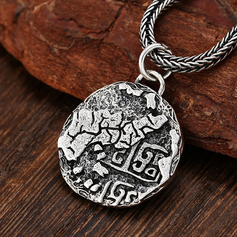 Eye of God Pendant Men's and Women's 925 Plated Silver Jewelry Personalized Thai Silver Retro Distressed Trendy Chain Pendant Hip Hop Style