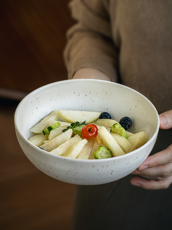 〖Super Good Texture〗Sesame Glazed Bowl Ceramic Bowl Restaurant Ins Salad Bowl Niche Tableware with Slight Flaws