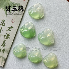冰种玉髓渐变油青色如意吊坠油青绿半山水玛瑙佛公树叶平安扣吊坠