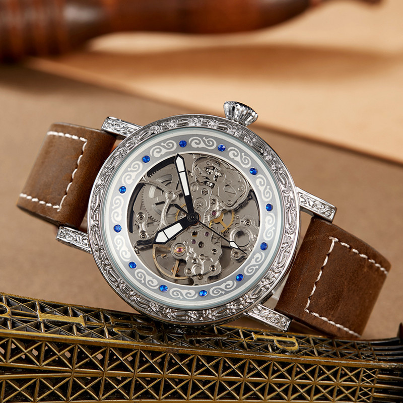 SHENHUA reloj de productos genuinos reloj mecánico automático de los hombres hueco impermeable vintage tallado moda estudiante reloj de los hombres