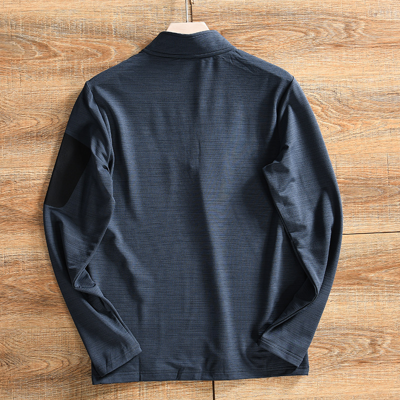 Men's Clothing outdoor half zipper breathable elastic brushed quick drying stand collar long sleeved T shirt bottoming shirt_voghion.com