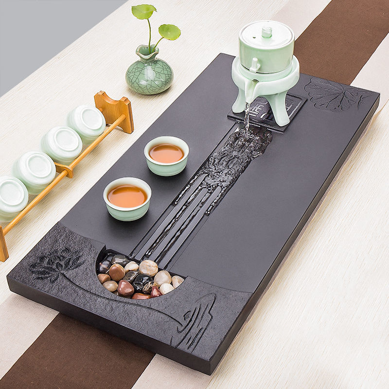 乌金石茶盘批发简约整块石头家用排水石材黑金茶台茶海独立站厂家|ru