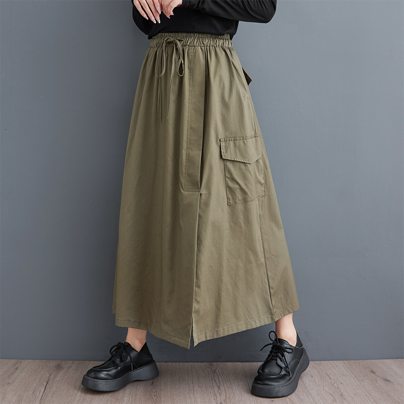 Summer solid green Japanese retro skirt