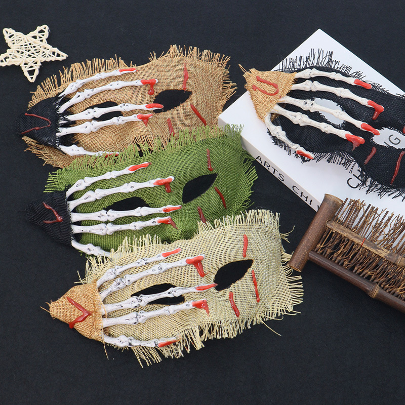Transfronterizo nuevo Halloween máscara de disfraz esqueleto mano lino decoración máscara de mitad de cara cos maquillaje props de baile