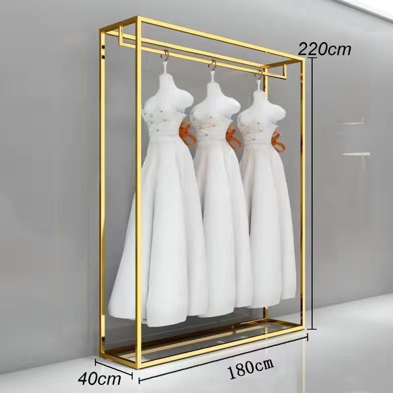 Estante de vestido de boda estante de estudio de suelo especial colgar percha de exhibición de ropa showhe estante de vestido dorado estante de traje de doble capa