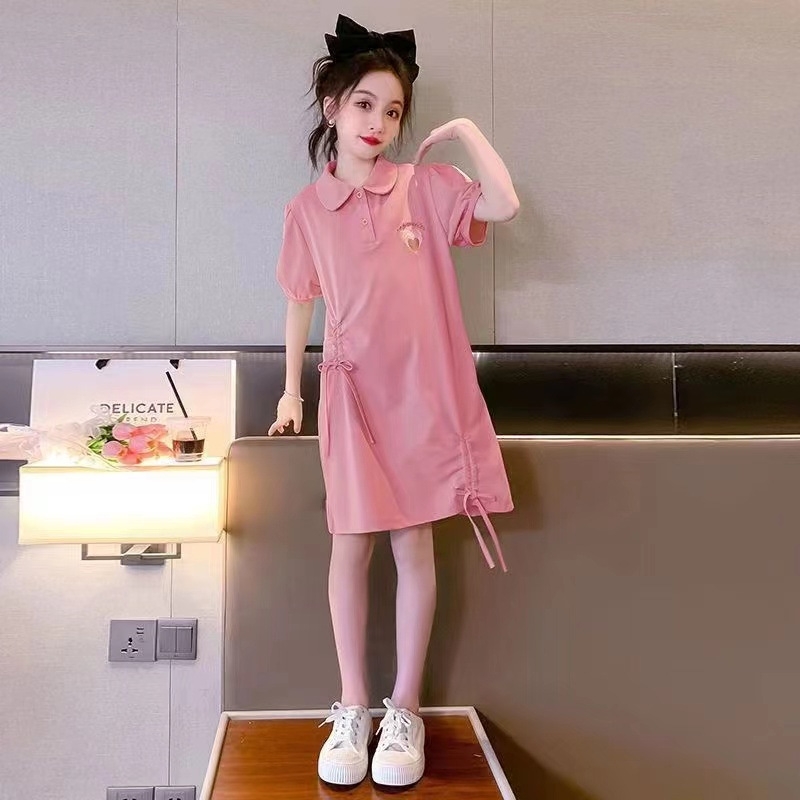 女童连衣裙夏季2023新款韩版洋气儿童裙子薄款夏装直筒短袖公主裙