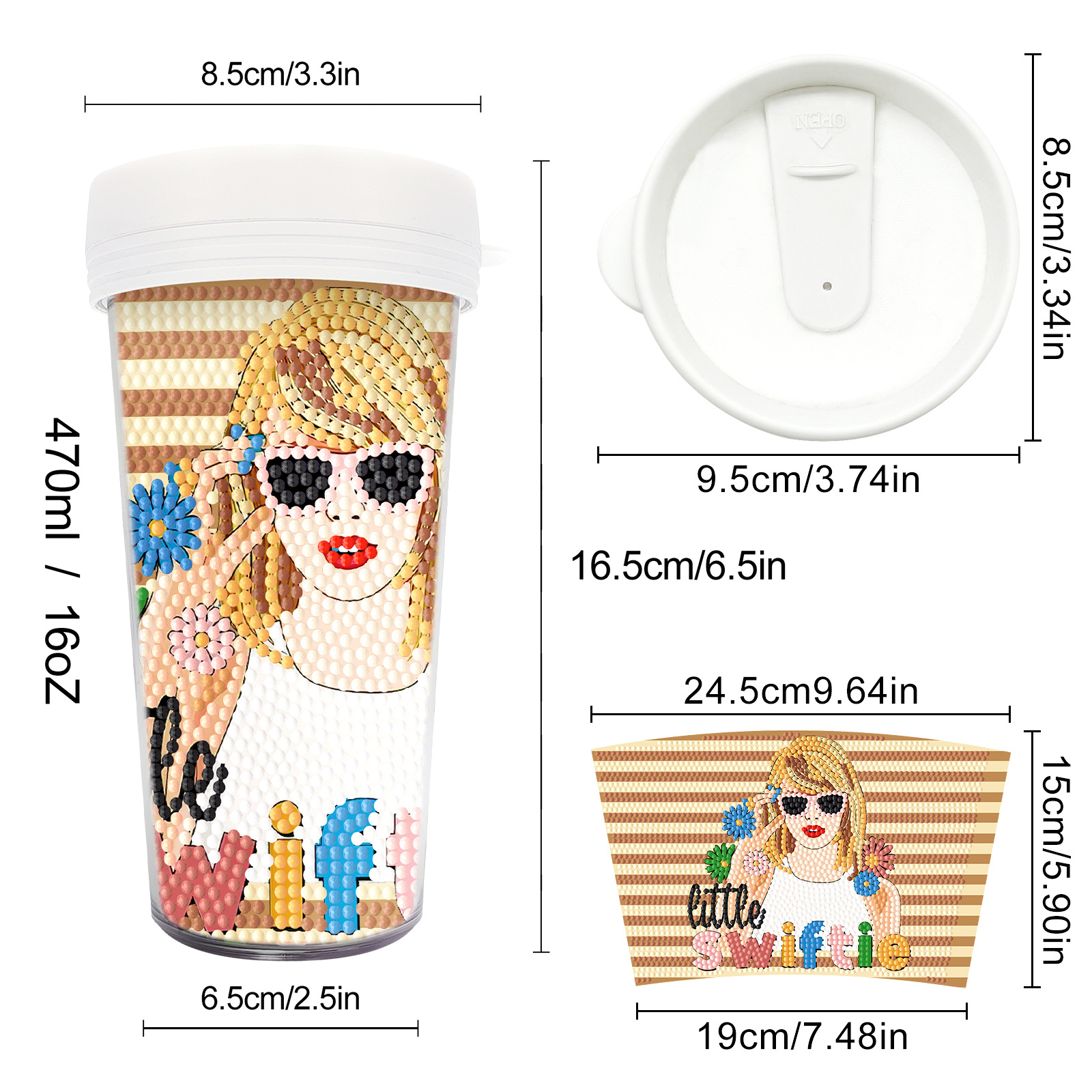 Diamante pintado periferia taza diy diamante pintado completo perforación artesanía pegatinas botella de agua distribuida al por mayor