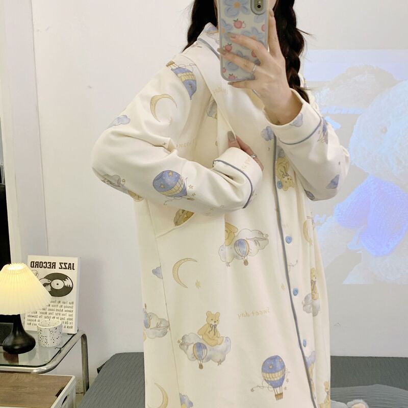 婧麒产妇待产裙孕妇秋冬季纯哺乳睡衣棉产后月子服连衣裙带裤子女|undefined