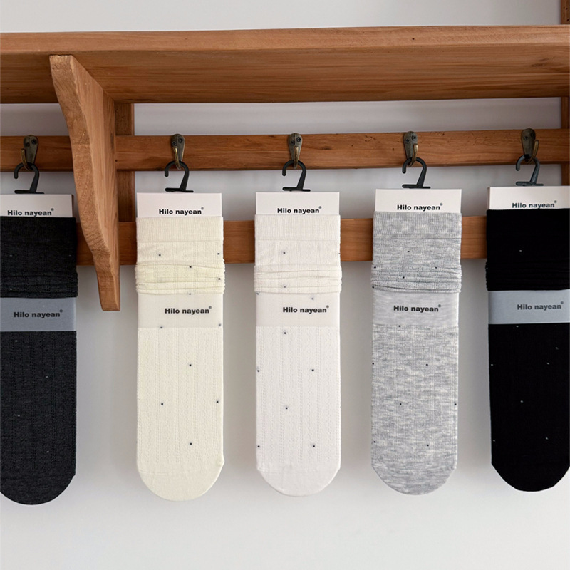 Summer Women's Socks Nayean Seamless Hollow Mesh Modal Polka Dot Mid-Tube Women's Socks Gray Series Slouch Socks