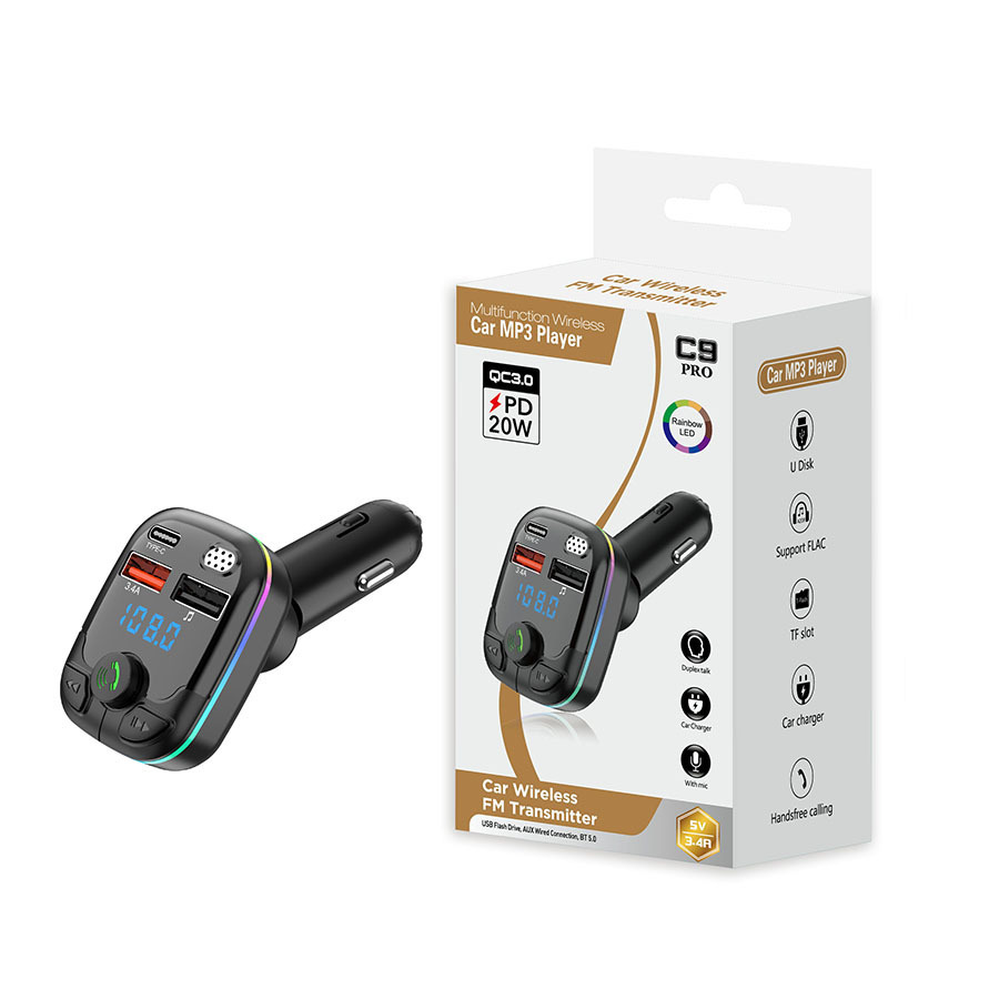 Bluetooth 5.3 Car Mp3 Head with Remote Control, Adjustable Angle Fm Transmitter 5V3A Car Mobile Phone Charger