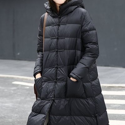 White Duck down Autumn and Winter Cape Style Retro Buckle Light down Jacket Women's Cocoon Type Extended Version Large Size Over-The-Knee Jacket