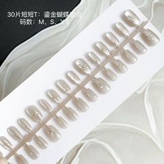 30片裝鎏金純手工穿戴甲 簡約可愛花卉短款假指甲貼片DIY搭配甲片